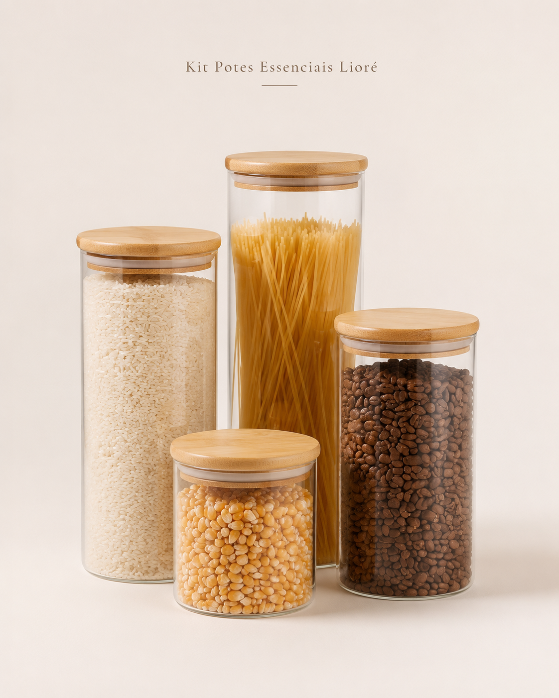 Kit Potes Essenciais Lioré — 4 Peças com Tampa de Bambu